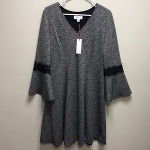 Elle Grey Black Dress Long Sleeve XL NWT!